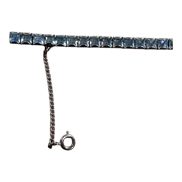 Vintage Weiss Silver-Tone Bracelet With Blue Rhinestone Accents & Safety Chain 7 - Picture 4 of 9